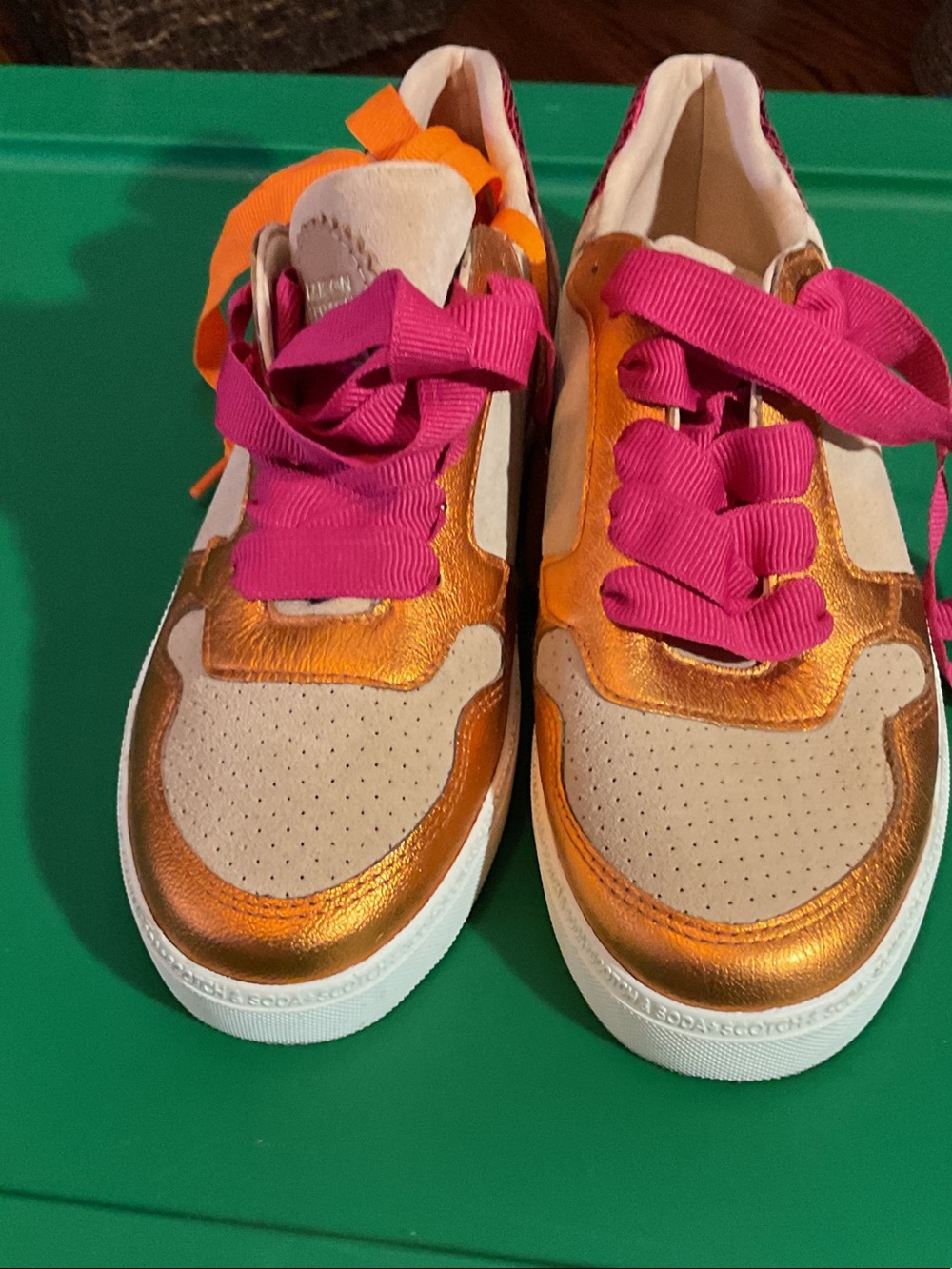 Women’s Maison Scotch Metallic Orange & Pink Lace-Up Sneakers size 7.5